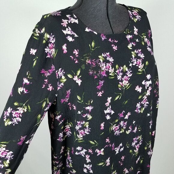 J. Jill Layered Asymmetric Floral Print Top Black Rayon Long Sleeve Size Large - Picture 4 of 9